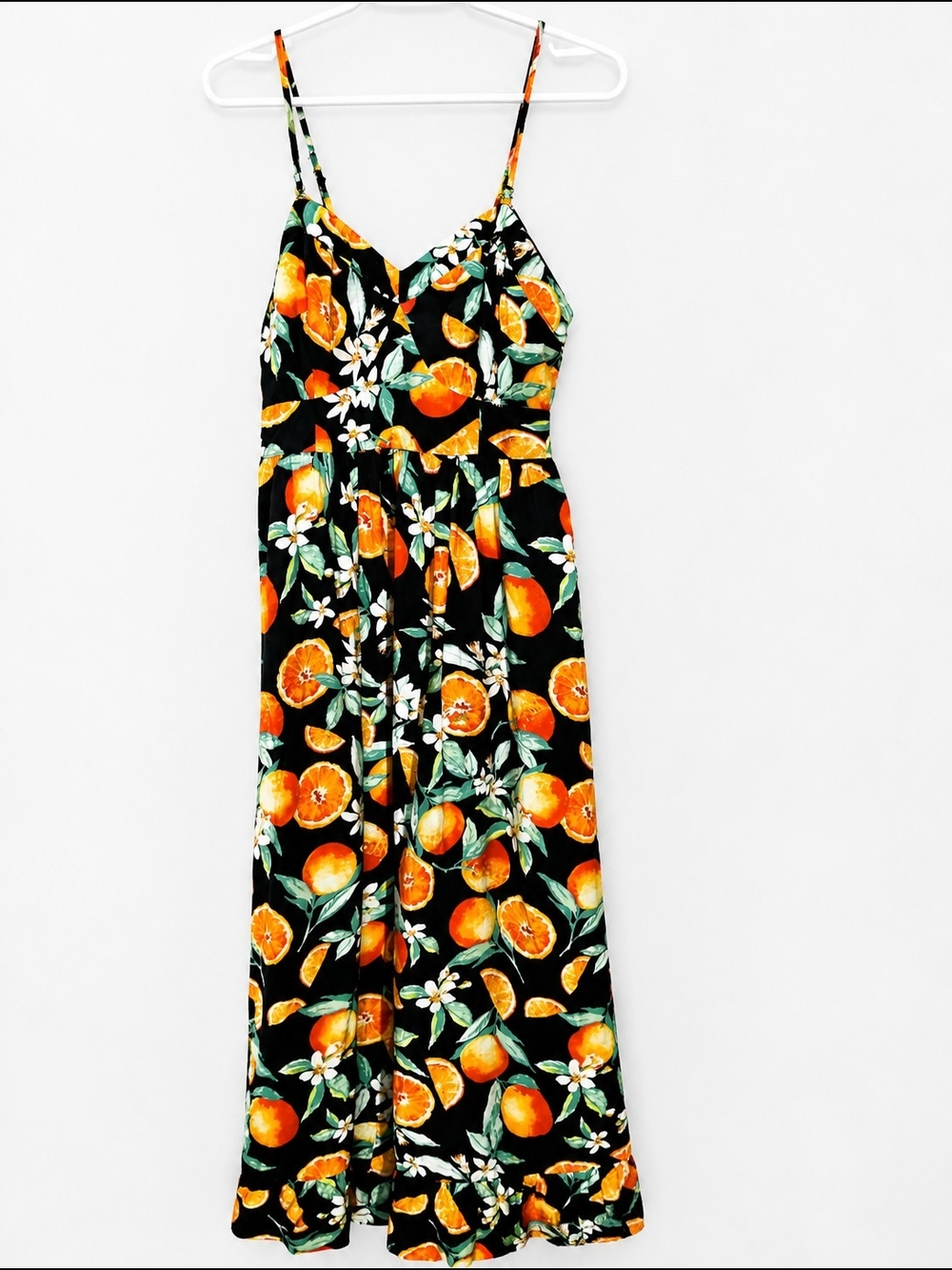 vestique Black Maxi Dress with Orange & Green Citrus Print